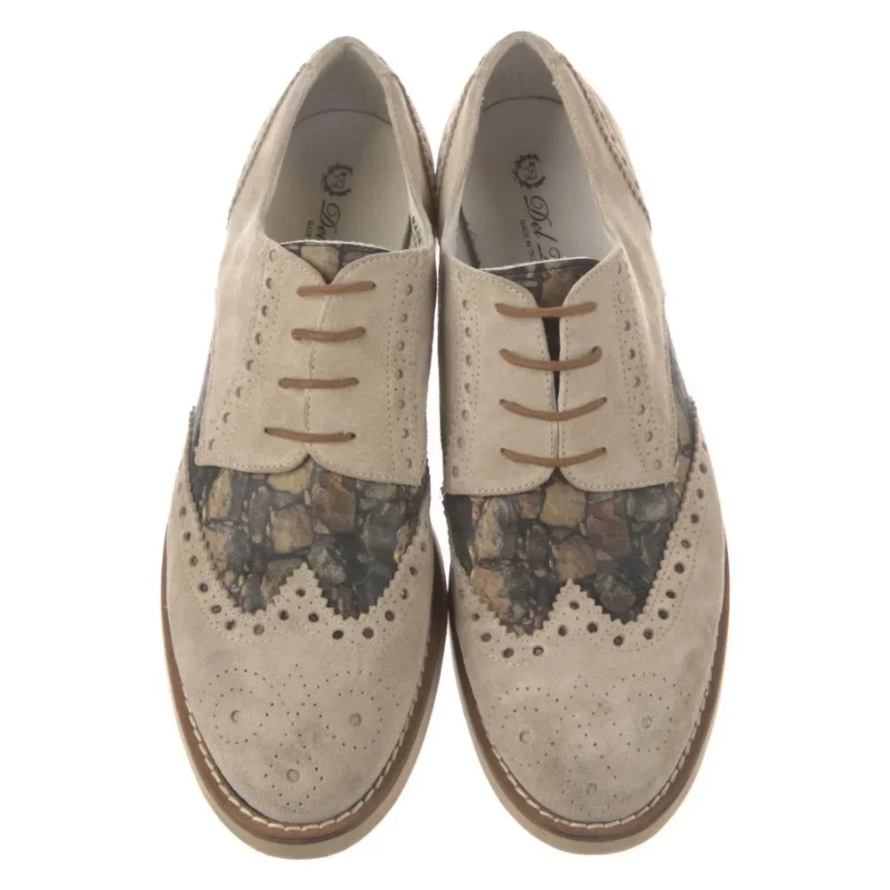 DEL TORO Suede Lasercut Accents Brogues Mens Loafers Cream Nubuck Wingtip Sz 11 - Picture 3 of 5